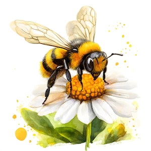 Bee on Flower clipart, Floral Bee afbeeldingen, 10 aquarel illustraties, afdrukbare JPG's, Instant Download, Commercieel gebruik, Papercraft