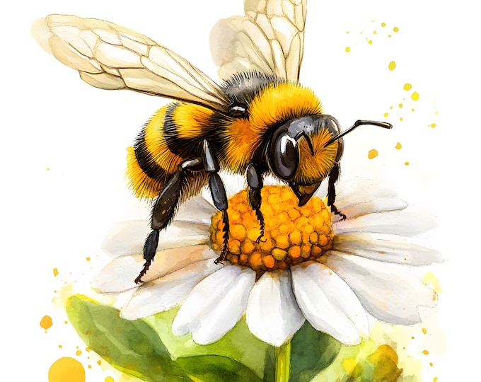 Bee On Flower Clipart, Floral Bee Images, 10 Watercolor Clip Art, Printable JPGs, Instant Download, Commercial Use, Paper craft