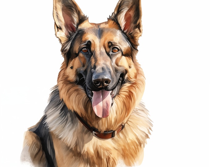 German Shepherd Clipart, German Dog Images, 10 Watercolor Clip Art, Printable JPGs, Instant Download, Commercial Use, Paper craft