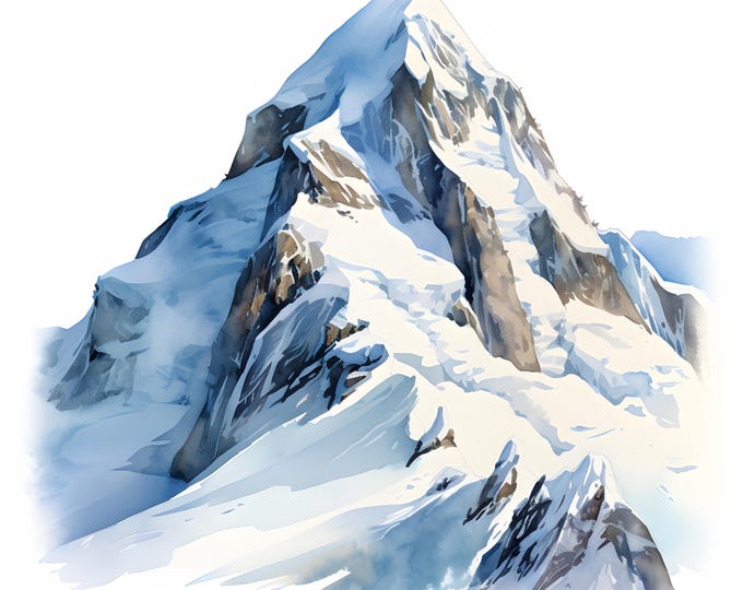 Snowy Mountain Clipart, Mountain Landscapes Images, 10 Watercolor Clip Art, Printable JPGs, Instant Download, Commercial Use, Paper craft