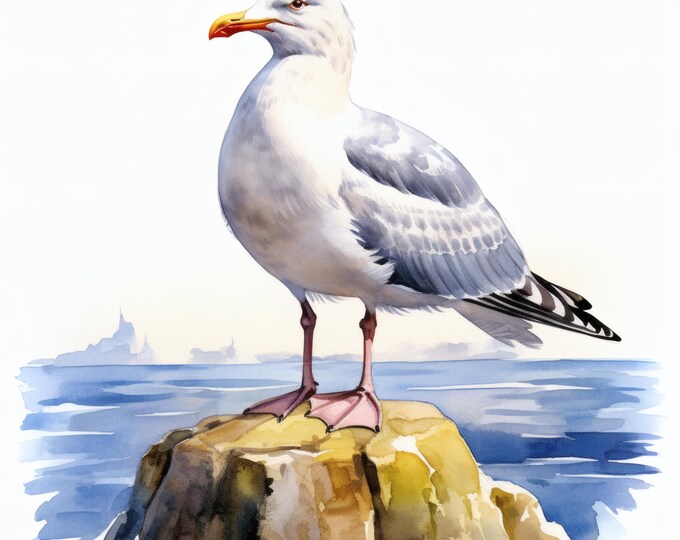 Seagulls Clipart, Ocean Bird Images, 10 Watercolor Clip Art, Printable JPGs, Instant Download, Commercial Use, Paper craft