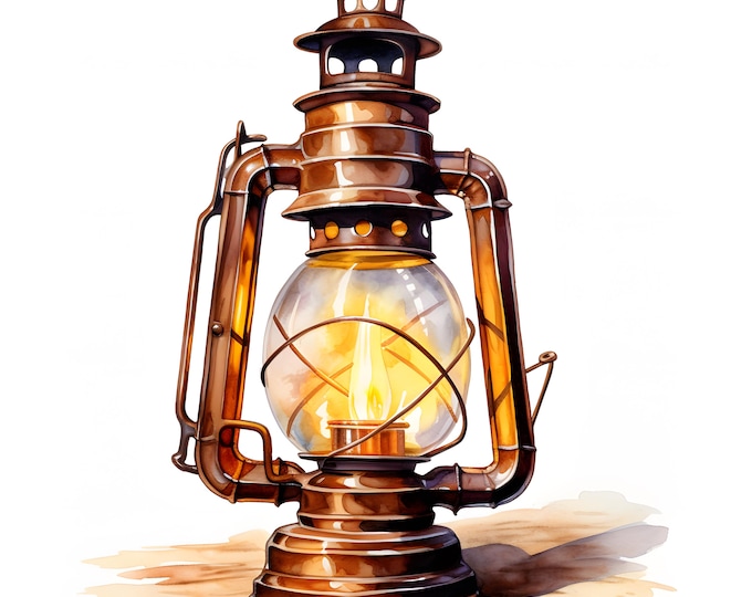 Old Lantern Clipart, Cozy Lanterns Images, 10 Watercolor Clip Art, Printable JPGs, Instant Download, Commercial Use, Paper craft