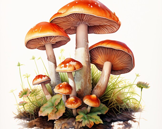 Mushroom Bouquet Clipart, Forest Fungi Images, 10 Watercolor Clip Art, Printable JPGs, Instant Download, Commercial Use, Paper craft