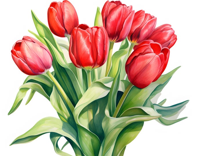 Red Tulips Clipart, Tulips Bouquet Images, 10 Watercolor Clip Art, Printable JPGs, Instant Download, Commercial Use, Paper craft