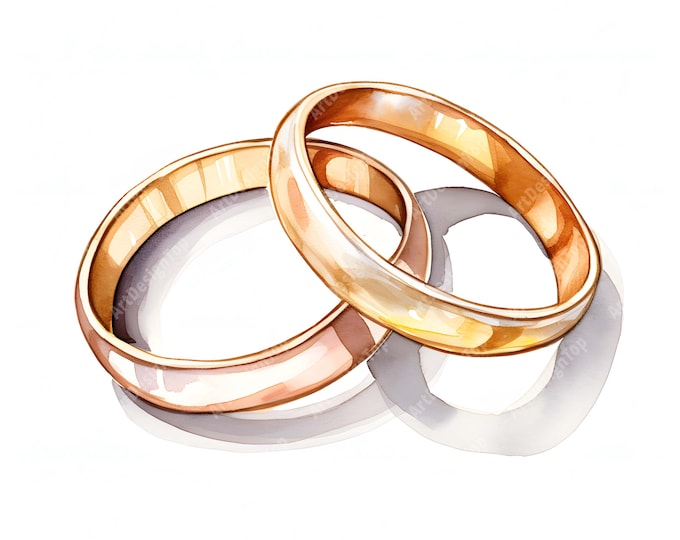 Wedding Rings Clipart, Gold Rings Images, 10 Watercolor Clip Art, Printable JPGs, Instant Download, Commercial Use, Paper craft