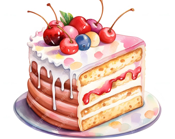 Birthday Cake Clipart, Piece Of Cake Images, 10 Watercolor Clip Art, Printable JPGs, Instant Download, Commercial Use, Paper craft