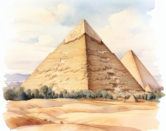 Egyptian Pyramids Clipart, Desert Landscape Images, 10 Watercolor Clip Art, Printable JPGs, Instant Download, Commercial Use, Paper craft