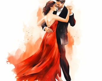 Tango Dancers Watercolor Clipart: Couple Dancing JPGs (Commercial Use)
