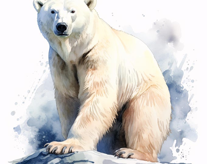 Polar Bear Clipart, Arctic Animal Images, 10 Watercolor Clip Art, Printable JPGs, Instant Download, Commercial Use, Paper craft
