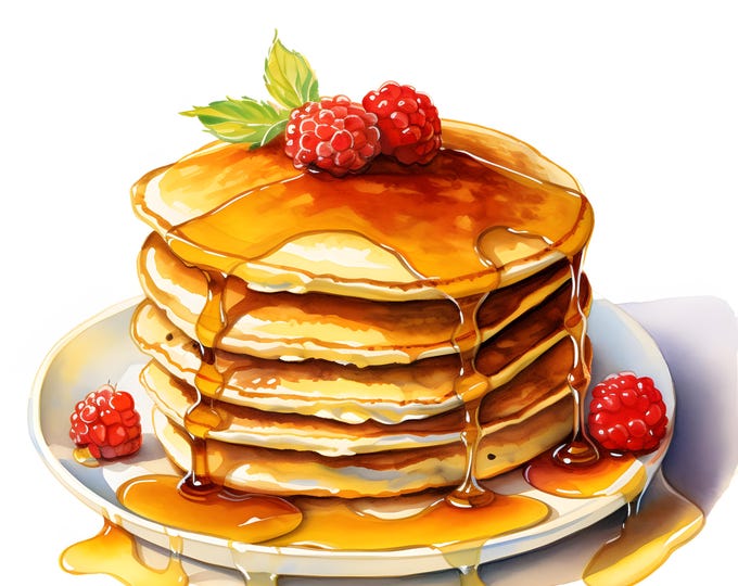 Pancakes Clipart, Pancakes And Syrup Images, 10 Watercolor Clip Art, Printable JPGs, Instant Download, Commercial Use, Paper craft