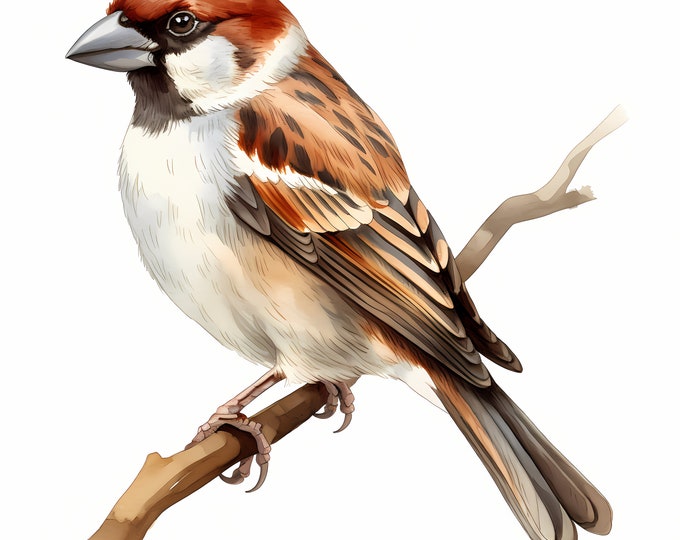 Sparrow Clipart, Sparrow Bird Images, 10 Watercolor Clip Art, Printable JPGs, Instant Download, Commercial Use, Paper craft