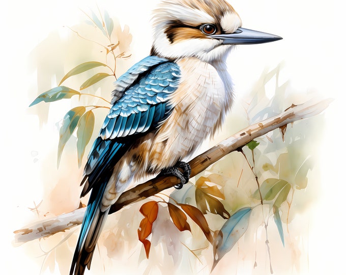 Kookaburra Clipart, Australian Bird Images, 10 Watercolor Clip Art, Printable JPGs, Instant Download, Commercial Use, Paper craft