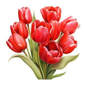 Assorted Tulips Clipart, Red Tulips Images, 10 Watercolor Clip Art, Printable JPGs, Instant Download, Commercial Use, Paper craft