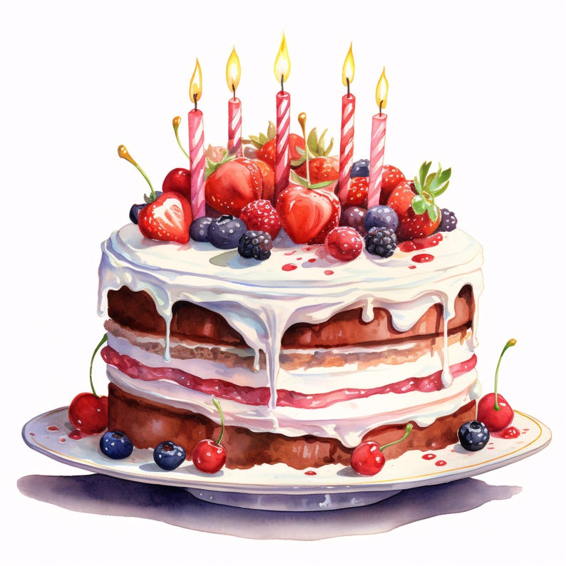 Berry Cake Clipart, Dessert Pastry Images, 10 Watercolor Clip Art ...