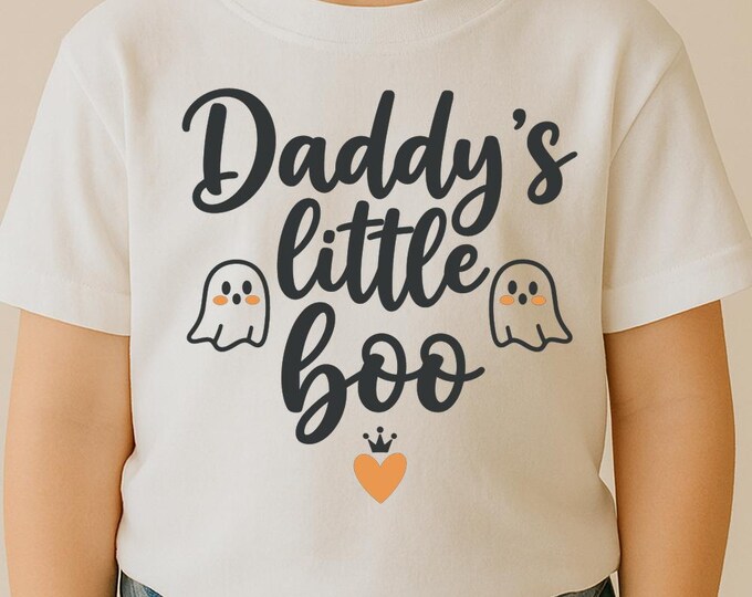 Daddy’s Little Boo SVG, Cute Baby Halloween Ghost T-Shirt Print, Spooky Family DXF PNG Design for Cricut Silhouette