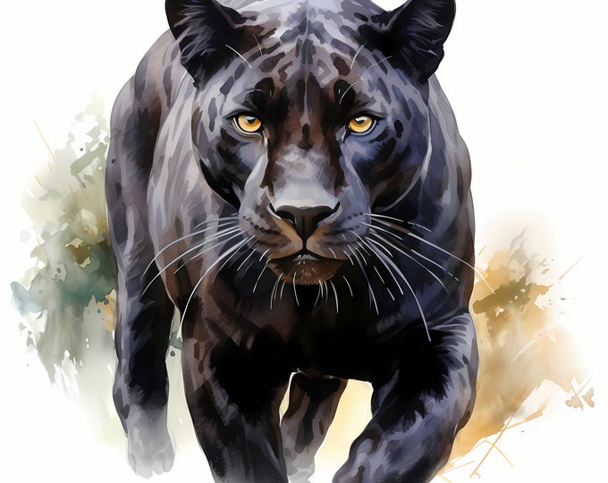 Panthera Clipart, Black Panthera Images, 10 Watercolor Clip Art, Printable JPGs, Instant Download, Commercial Use, Paper craft