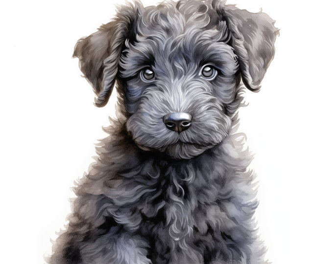 Kerry Blue Terrier Dog Clipart, Puppy Dog Images, 10 Watercolor Clip Art, Printable JPGs, Instant Download, Commercial Use, Paper craft
