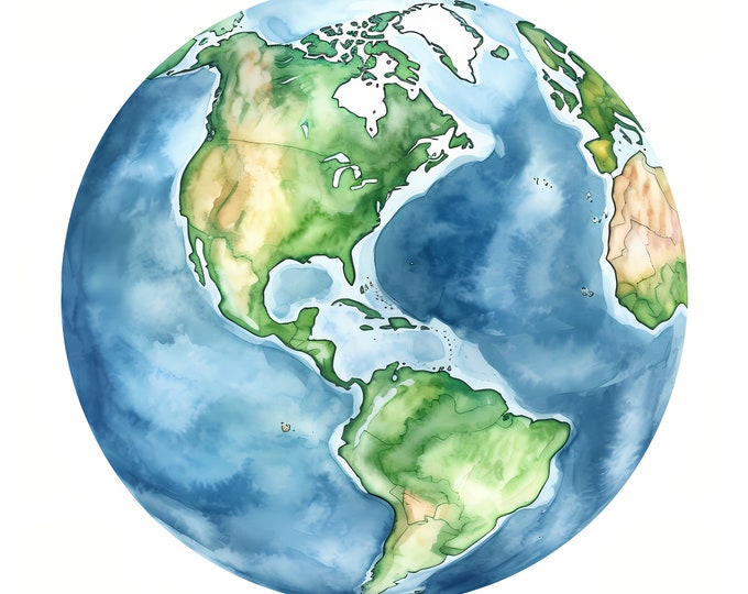 Map Globe Clipart, World Map Images, 10 Watercolor Clip Art, Printable JPGs, Instant Download, Commercial Use, Paper craft