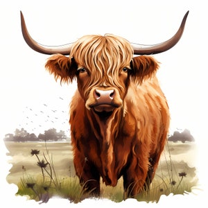 Clipart Schotse hooglanders, afbeeldingen boerderijkoeien, 10 aquarel-illustraties, afdrukbare JPG's, Instant Download, Commercieel gebruik, Papercraft
