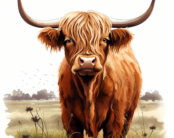 Highland Cow Clipart, Farm Cows Images, 10 Watercolor Clip Art, Printable JPGs, Instant Download, Commercial Use, Paper craft