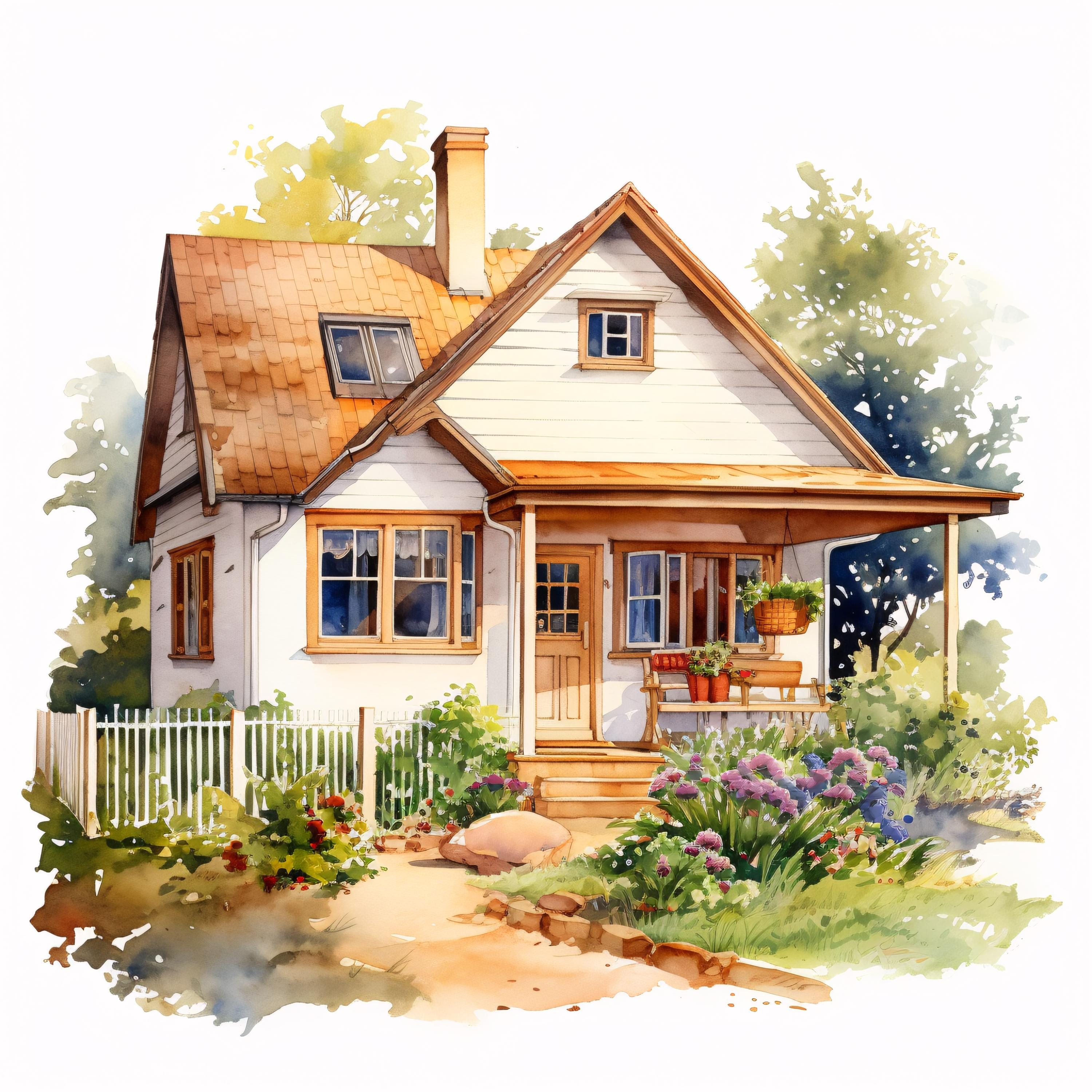 Watercolor Country Cottage Clipart: Rustic House Images (JPG Instant ...