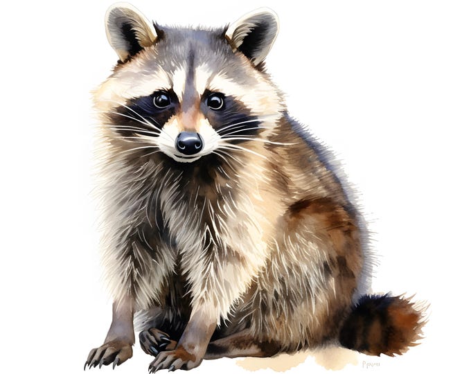 Raccoon Clipart, Funny Raccoons Images, 10 Watercolor Clip Art, Printable JPGs, Instant Download, Commercial Use, Paper craft