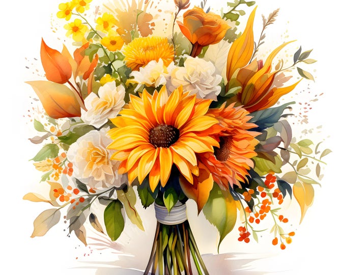 Autumn Bouquets Clipart, Fall Floral Bouquets Images, 10 Watercolor Clip Art, Printable JPG, Instant Download, Commercial Use, Paper craft