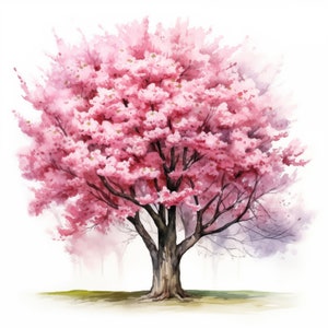 Sakura Tree Clipart, Cherry Blossom Images, 10 Watercolor Clip Art, Printable JPGs, Instant Download, Commercial Use, Paper craft