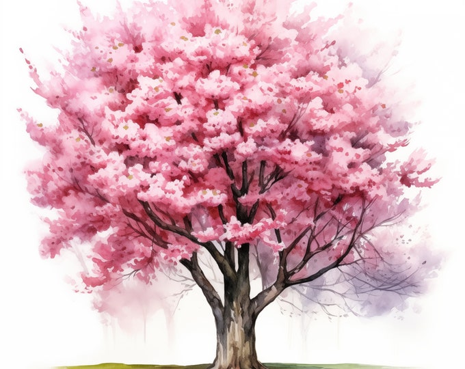 Sakura Tree Clipart, Cherry Blossom Images, 10 Watercolor Clip Art, Printable JPGs, Instant Download, Commercial Use, Paper craft