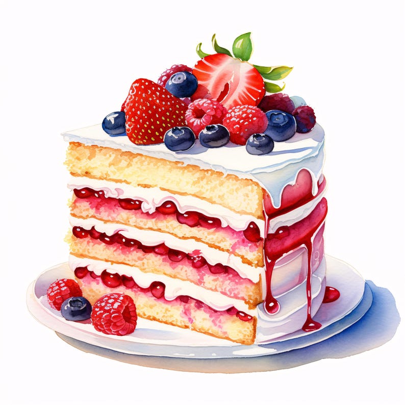 Berry Cake Clipart, Dessert Pastry Images, 10 Watercolor Clip Art ...