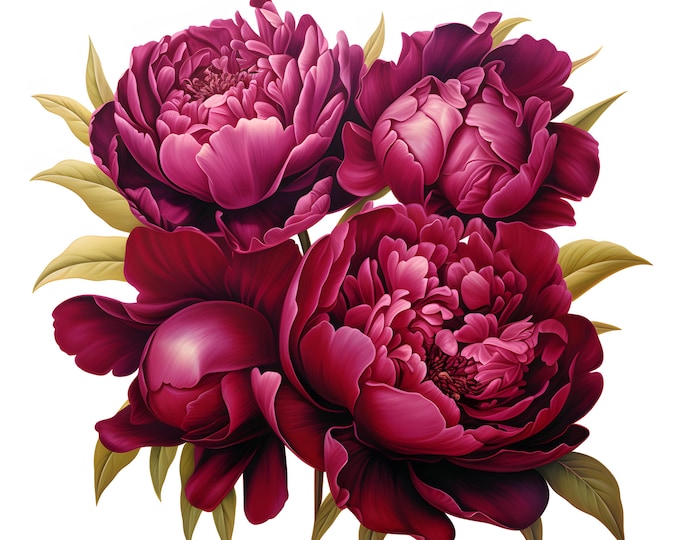 Burgundy Peonies Clipart, Purple Flowers Images, 10 Watercolor Clip Art, Printable JPGs, Instant Download, Commercial Use, Paper craft