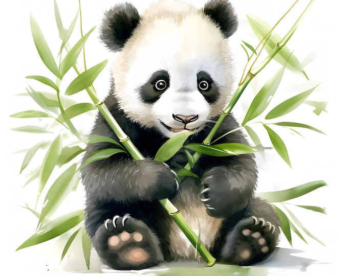 Baby Panda Clipart, Panda With Bamboo Images, 10 Watercolor Clip Art, Printable JPGs, Instant Download, Commercial Use, Paper craft