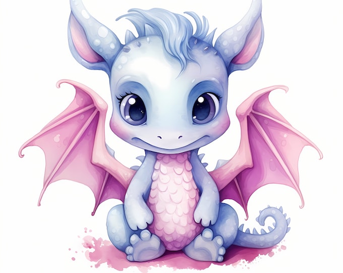 Dragon Clipart, Baby Dragons Images, 10 Watercolor Clip Art, Printable JPGs, Instant Download, Commercial Use, Paper craft