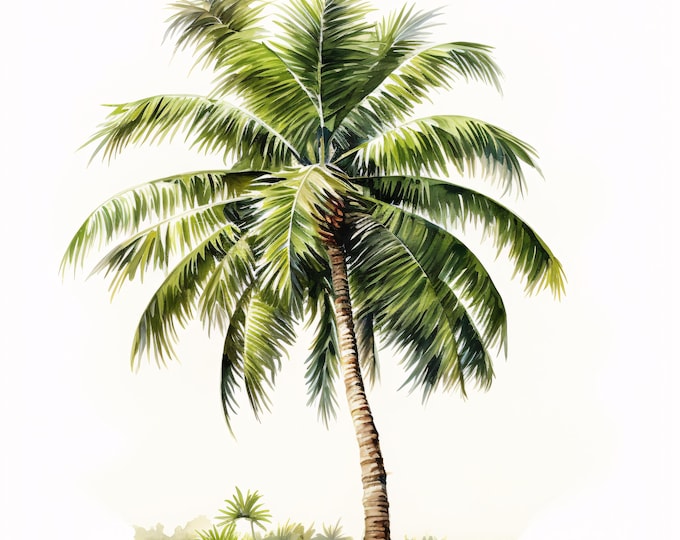Watercolor Coconut Palm Tree Clipart: Tropical Island Art (JPGs, Commercial Use