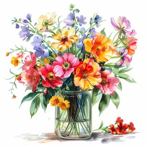 Watercolor Flower Clipart: Spring Floral Images (JPG Digital Download)