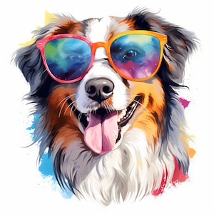 Australian Shepherd Clipart, Cool Dog Images, 10 Watercolor Clip Art, Printable JPGs, Instant Download, Commercial Use, Australian Shepherd