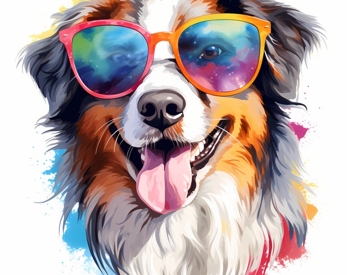 Australian Shepherd Clipart, Cool Dog Images, 10 Watercolor Clip Art, Printable JPGs, Instant Download, Commercial Use, Australian Shepherd