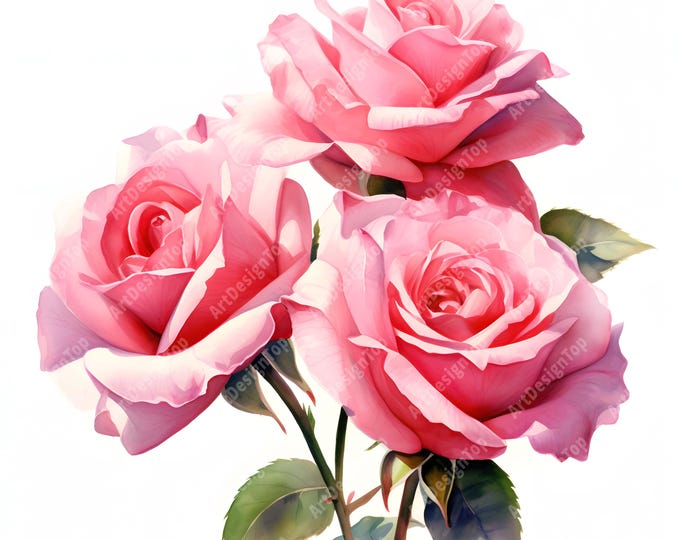 Pink Roses Clipart, Roses Bouquet Images, 10 Watercolor Clip Art, Printable JPGs, Instant Download, Commercial Use, Paper craft