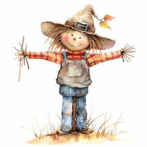 Scarecrow Clipart, Fall Scarecrows Images, 10 Watercolor Clip Art, Printable JPGs, Instant Download, Commercial Use, Paper craft