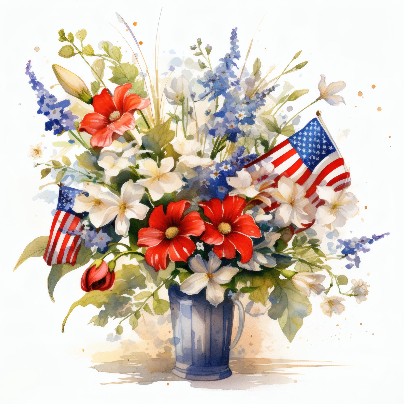 Patriotic Flower Bouquet Clipart, Red White Blue Floral Images, 10 ...