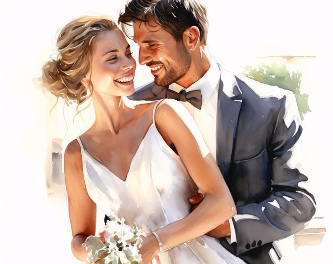 Wedding Couple Clipart, Romantic Bride Groom Images, 10 Watercolor Clip Art, Printable JPGs, Instant Download, Paper Craft