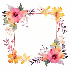Blumen, Rahmen Clipart, 10 Aquarell Clip Art, druckbare JPGs, Sofort Download, kommerzielle Nutzung, Papiermodell