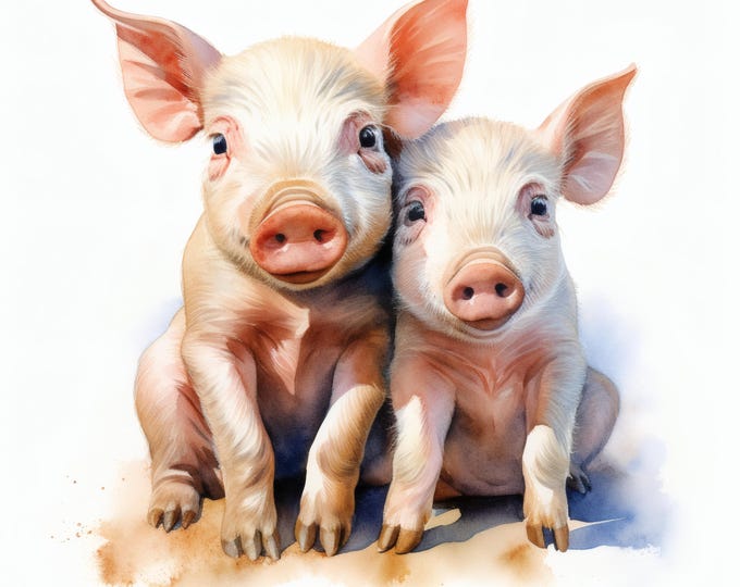 Cute Piglets Clipart, Farm Animal Images, 10 Watercolor Clip Art, Printable JPGs, Instant Download, Commercial Use, Paper craft