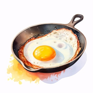 Watercolor Fried Egg Clipart: Breakfast Food Art (JPG Instant Download, Commercial Use)