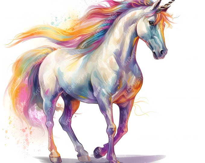 Unicorn Clipart, Rainbow Horse Images, 10 Watercolor Clip Art, Printable JPGs, Instant Download, Commercial Use, Paper craft