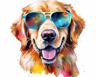Golden Retriever Clipart, Cool Dog, Retriever Images, 10 Watercolor Clip Art, Printable JPGs, Instant Download, Commercial Use, Paper craft