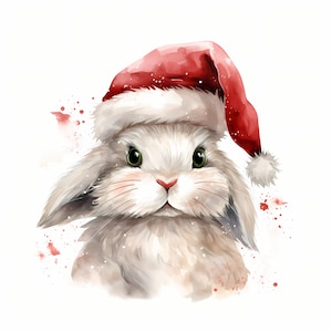 Clipart lapin de Noël, Images de lapin duveteux, 10 cliparts aquarelle, fichiers JPG imprimables, téléchargement immédiat, usage commercial, créations en papier