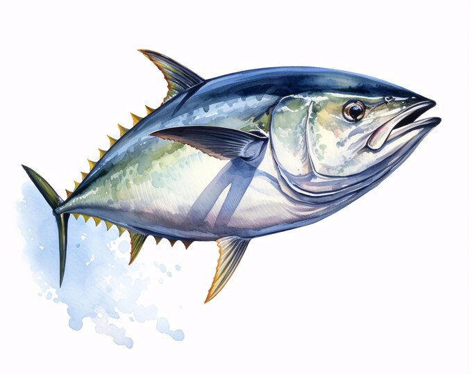 Tuna Fish Clipart, Ocean Fish Images, 10 Watercolor Clip Art, Printable JPGs, Instant Download, Commercial Use, Paper craft