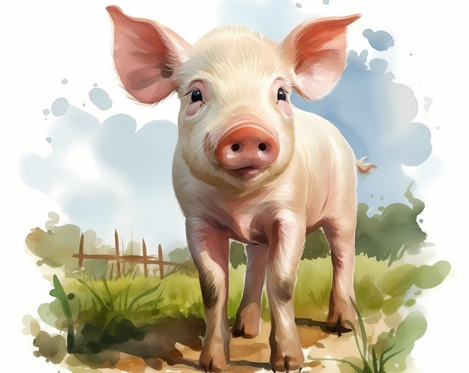 Farmyard Pig Clipart, Farm Pig Images, 10 Watercolor Clip Art, Printable JPGs, Instant Download, Commercial Use, Paper craft