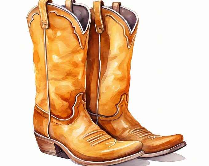 Cowboy Boots Clipart, Cowgirl Boots Images, 10 Watercolor Clip Art, Printable JPGs, Instant Download, Commercial Use, Paper craft